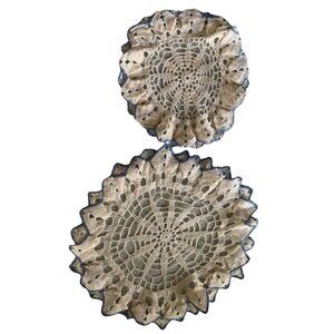 Vintage Hand Crocheted Blue Trim Doilies Set